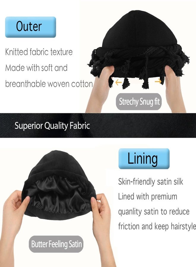 LUHOHI Turban Durag for Men Head Wraps Scarf Kings Crowning Satin Silk Lined Cap Head Pre Tied Pretied Turbines Halo Twist Turban Bonnets for Sleeping Locs Dread Headwraps Hair Hat Coverings, Black - Image 4